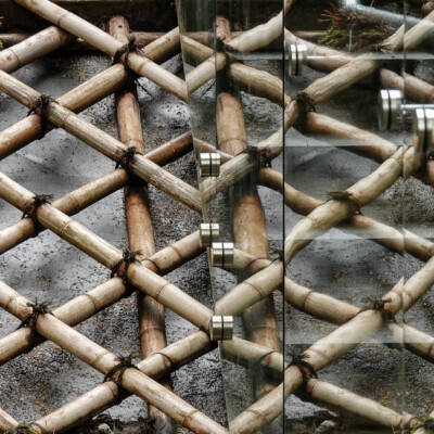At the top of the path leading into the garden, there is a stairway with glass sides. Adjacent is a decorative bamboo lattice. The pairing catches my eye every time, and I have dozens of attempts to capture what interests me about it in a photo. This is as close as I’ve come. So far.
