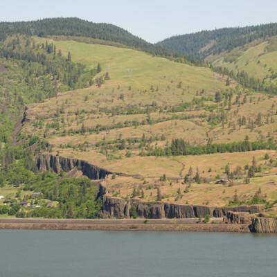 Coyote Wall, WA, seen from Memaloose, OR, Spring 2023.