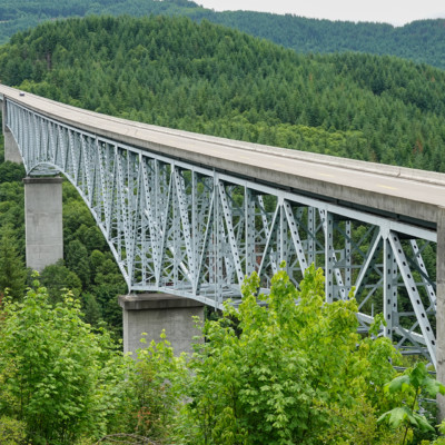 The Hoffstadt Bridge on the way to Mt. St. Helens, Washington, Summer 2023. Hoffstadt Creek Bridge on the way to Mt. St. Helens