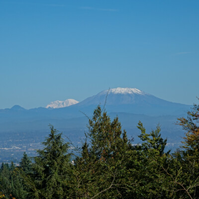 Mt. St. Helens and Mt. Rainier, from Hoyt Arboretum, October 2023