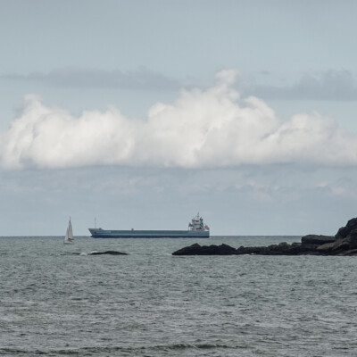 Looking north into the Bay of Biscay, across the mouth of Rio Urumea in San Sebastian.
