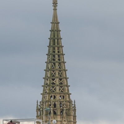 Good Shepard Cathedral of San Sebastian: from the beach, only the spire rises above the downtown cityscape.