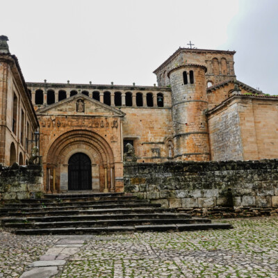 Romanesque Church and Cloister built in the 12 C in Santillana del Mar, Spain. We stayed across the street at Casa de Marquez (15th C with an original wooden beam staircase) and ate at the nearby Parador Gil Blas (17th C).