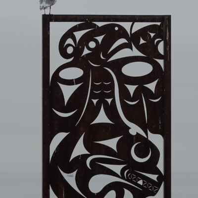 Gull scanning the Salish Sea, from atop the sculpture "Salish Sea" by Coast Salish artist Chris Paul