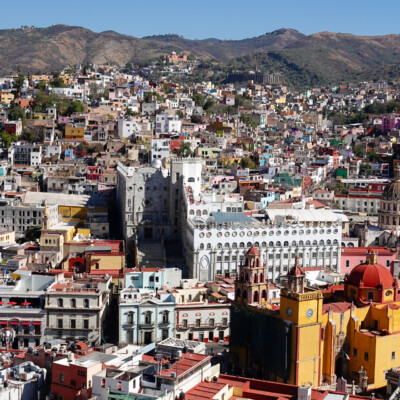 A view of Guanajuato, capital city the state of Guanajuato, from the park at the top of the funicular.